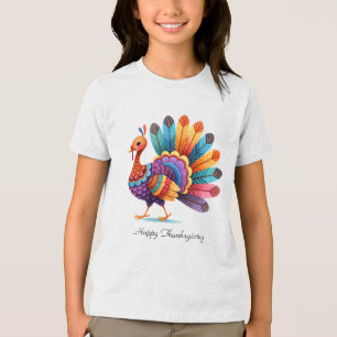 Thanksgiving Bright Feathers Turkey T-Shirt Tri-Blend Shirt