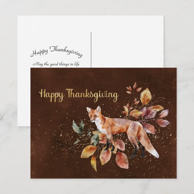 Thanksgiving Brown Fox Leaves Business  Holiday Postcard (Front/Back)