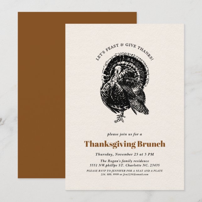 Thanksgiving Brunch | Vintage Turkey Invitation (Front/Back)