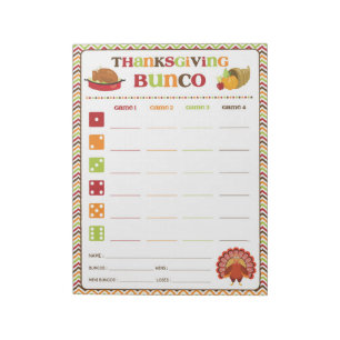 Thanksgiving Bunco Party Game Score Card Notepad