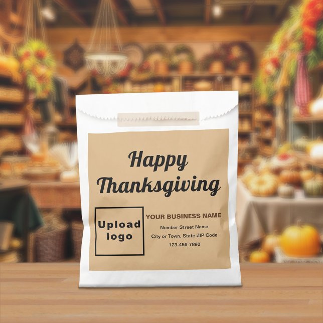 Thanksgiving Business Light Brown Background Favour Bags (Light brown business brand with Thanksgiving greeting on paper bag)