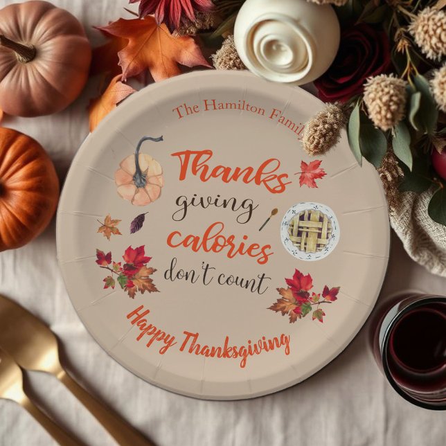 Thanksgiving Calories Don't Count Brown Paper Plate (Creator Uploaded)