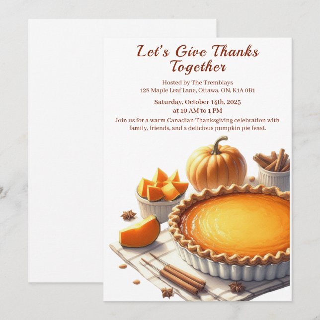 Thanksgiving Canada | Cosy Pumpkin Pie Gathering Invitation (Front/Back)