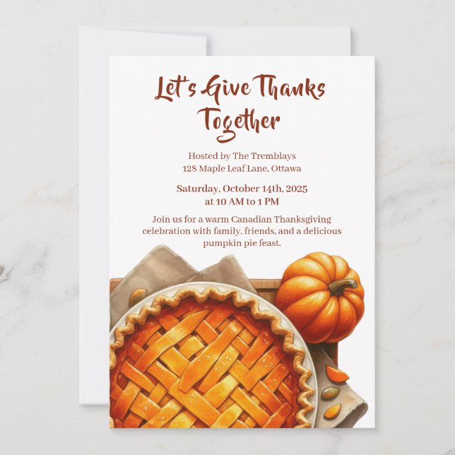 Thanksgiving Canada | Cosy Pumpkin Pie Gathering Invitation (Front)