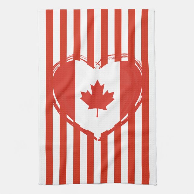 Thanksgiving Canada – Red heart and stripes  Tea Towel (Vertical)