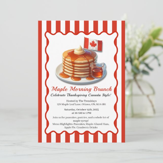 Thanksgiving Canada Style | Maple Morning Brunch Invitation (Standing Front)