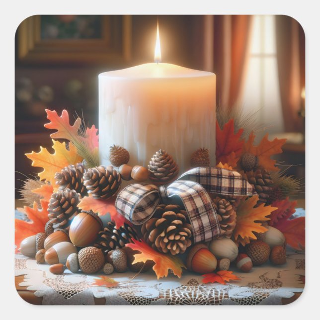 Thanksgiving Candle Centerpiece Square Sticker (Front)