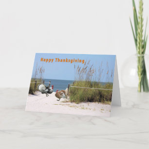 Thanksgiving Card, Humour with Turkeys on the Beac Holiday Card