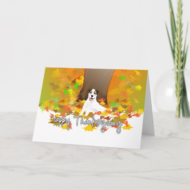 Thanksgiving Card - Jack Russell Dog Autumn Leaves (Front)