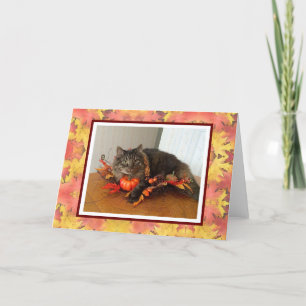 Thanksgiving Card Kitty with Autumn Garland
