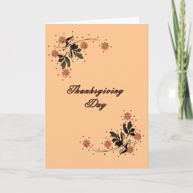 Thanksgiving Card, Lt. Orange with Swirly Flowers Holiday Card (Front)