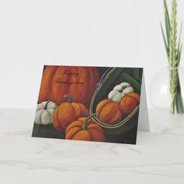 Thanksgiving Card Pumpkins & Green Basket (Front)