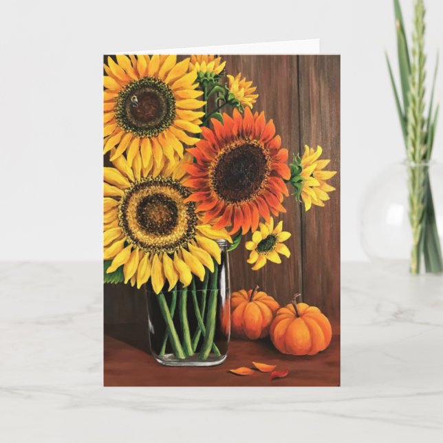 Thanksgiving Card Sunflowers & Pumpkins (Front)
