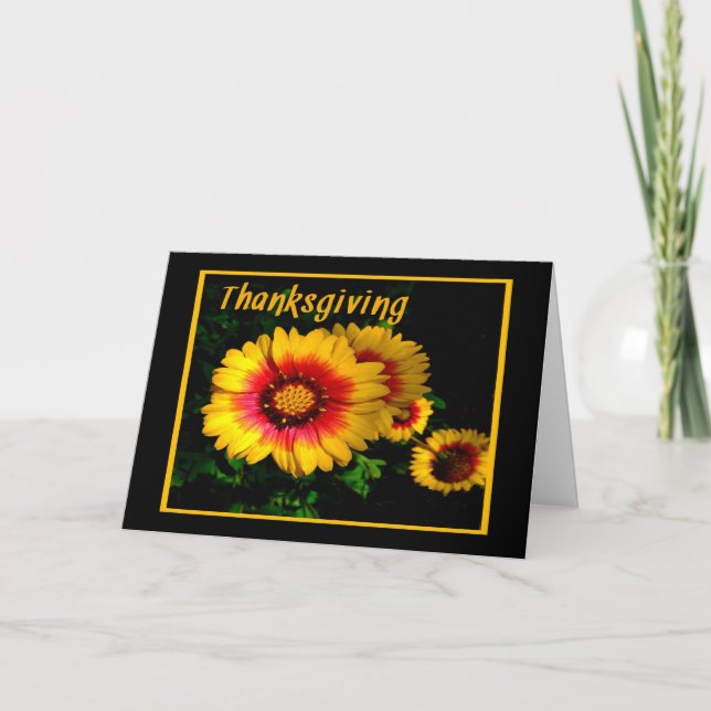Thanksgiving Card with Golden Cheerful Flowers (Front)