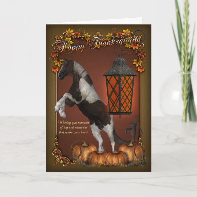 Thanksgiving Card With Horse & Pumpkins (Front)