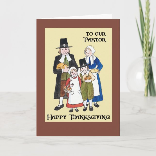 Thanksgiving Card with Pilgrims for a Pastor (Front)