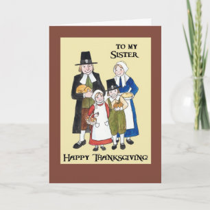 Thanksgiving Card with Pilgrims for a Sister
