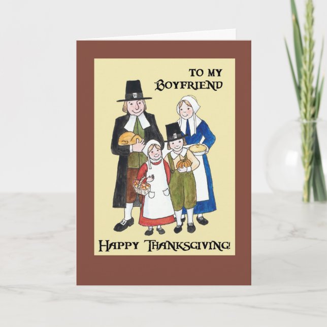 Thanksgiving Card with Pilgrims for Boyfriend (Front)
