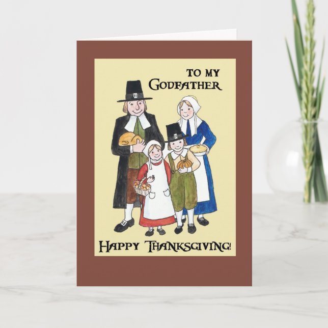 Thanksgiving Card with Pilgrims for Godfather (Front)