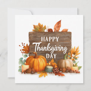 Thanksgiving Card with Pumpkins, Candle and Leaves