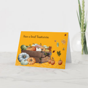 Thanksgiving Card with Pumpkins & Leaves