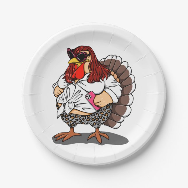 Thanksgiving, Cartoon Diva Turkey,  Paper Plate (Front)
