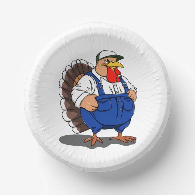 Thanksgiving, Cartoon Farmer Turkey, Paper Plate (Front)