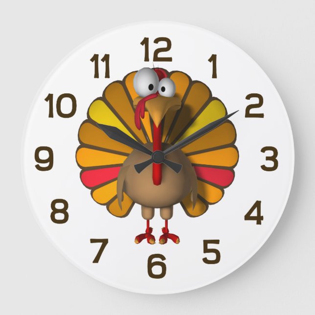 Thanksgiving Cartoon Turkey Large Clock (Front)