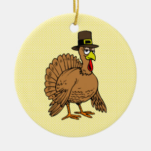 Thanksgiving Cartoon Turkey Pilgrim Ceramic Tree Decoration