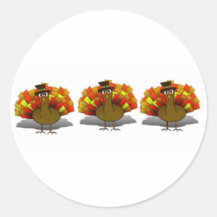 Thanksgiving Cartoon Turkey Pilgrim Classic Round Sticker