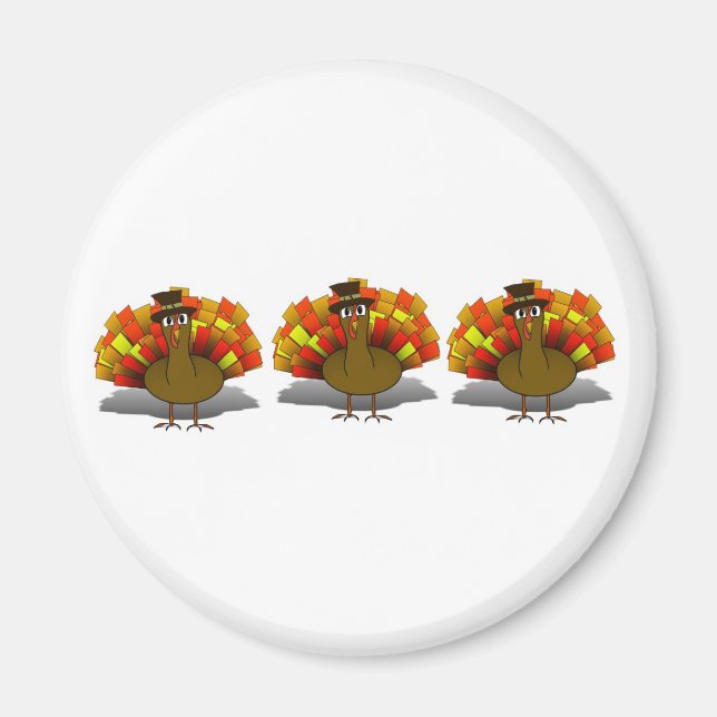 Thanksgiving Cartoon Turkey Pilgrim Magnet (Front)