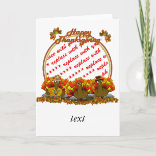 Thanksgiving Cartoon Turkey Trio Photo Frame Holiday Card