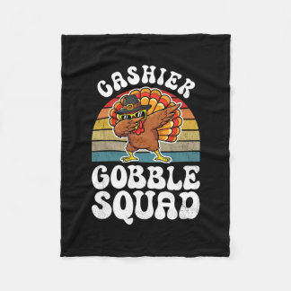 Thanksgiving Cashier Gobble Squad Turkey  Fleece Blanket