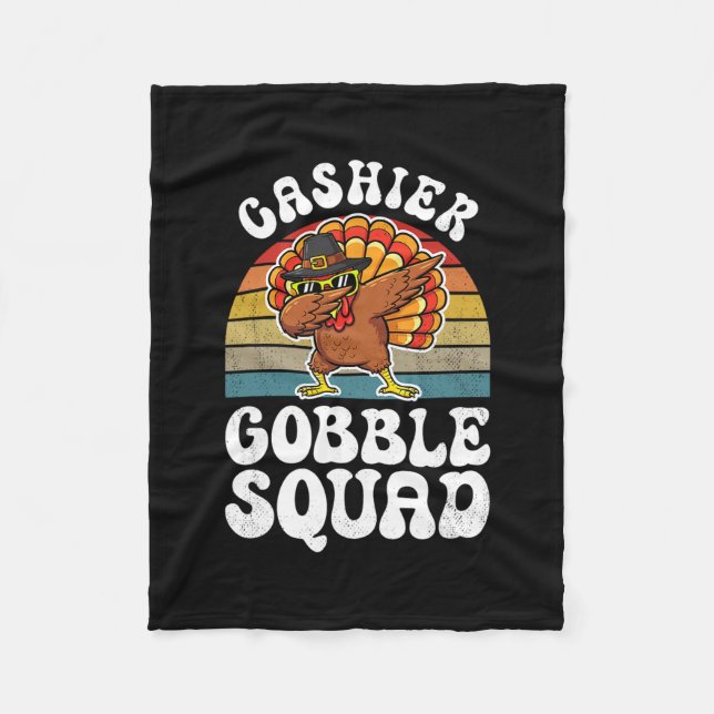 Thanksgiving Cashier Gobble Squad Turkey  Fleece Blanket (Front)