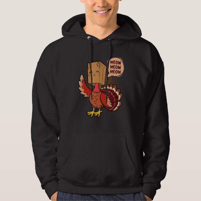 Thanksgiving Cat   Fake Cat Meow Thanksgiving Turk Hoodie (Front)