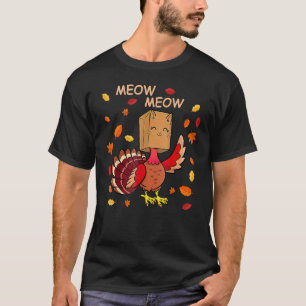 Thanksgiving Cat Fake Cat Meow  Thanksgiving Turke T-Shirt