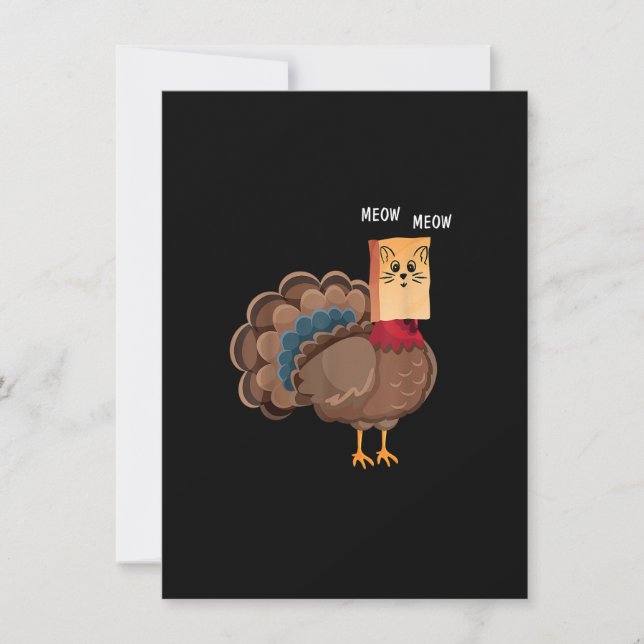 Thanksgiving Cat Fake Cat Meow Thanksgiving Turkey Invitation (Front)