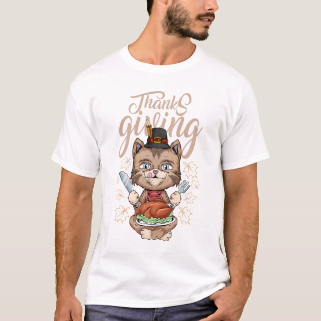 thanksgiving cat funny desing family T-Shirt (Front)