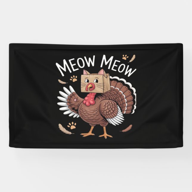 Thanksgiving Cat Funny Fake Cat Meow Thanksgiving  Banner (Horizontal)