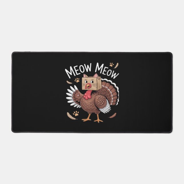 Thanksgiving Cat Funny Fake Cat Meow Thanksgiving  Desk Mat (Front)