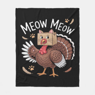 Thanksgiving Cat Funny Fake Cat Meow Thanksgiving Fleece Blanket