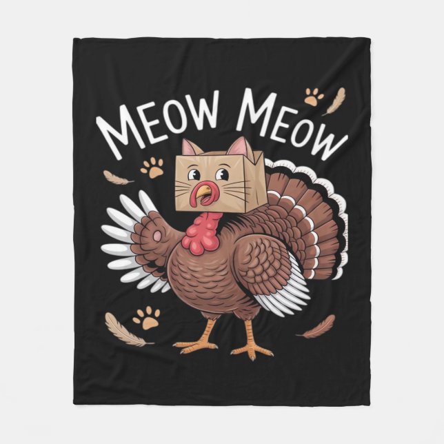 Thanksgiving Cat Funny Fake Cat Meow Thanksgiving  Fleece Blanket (Front)