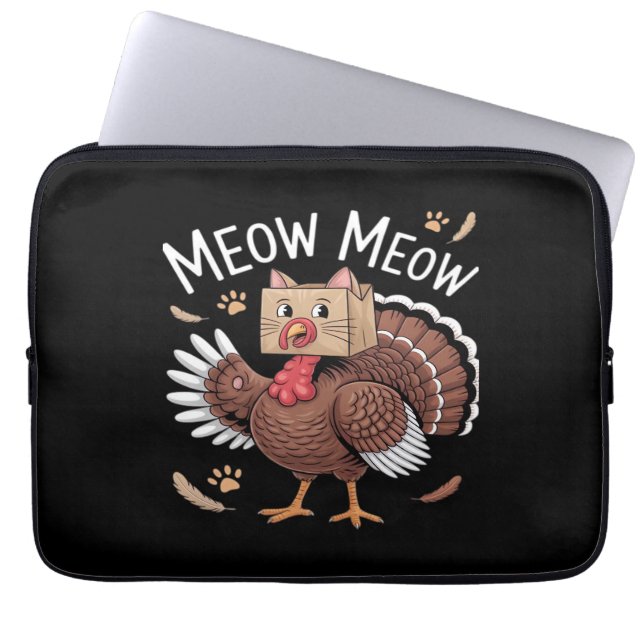 Thanksgiving Cat Funny Fake Cat Meow Thanksgiving  Laptop Sleeve (Front)