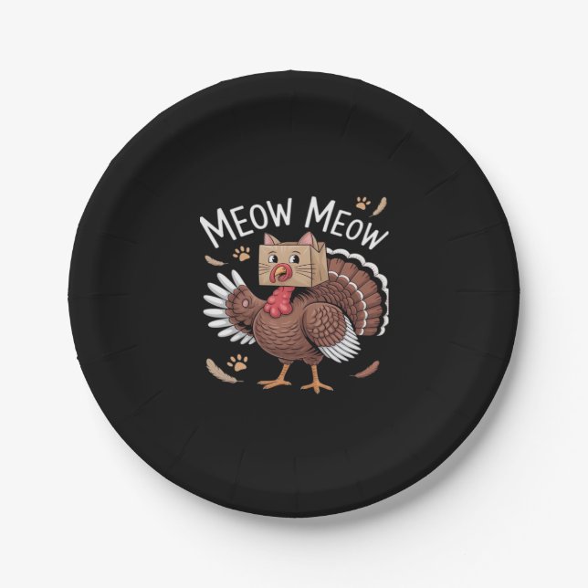 Thanksgiving Cat Funny Fake Cat Meow Thanksgiving  Paper Plate (Front)