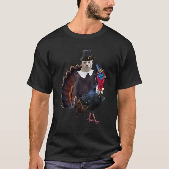 Thanksgiving Cat Pilgrim Costume Thanksgiving Turk T-Shirt (Front)