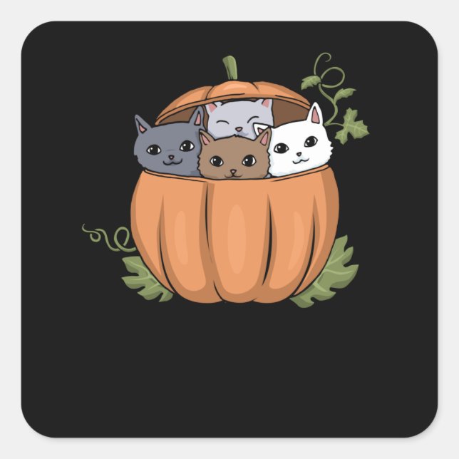Thanksgiving Cat Pumpkin Pie Cat Mum Cute Kitten Square Sticker (Front)