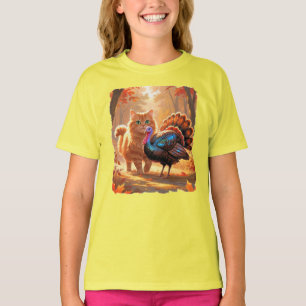 Thanksgiving cat walking with her turkey friend! T-Shirt