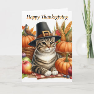 Thanksgiving Cat with Pumpkins Holiday 