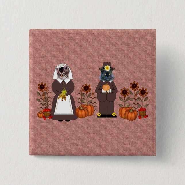 Thanksgiving Cats 15 Cm Square Badge (Front)