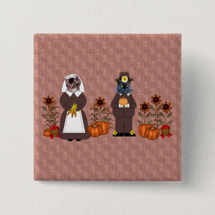 Thanksgiving Cats 15 Cm Square Badge